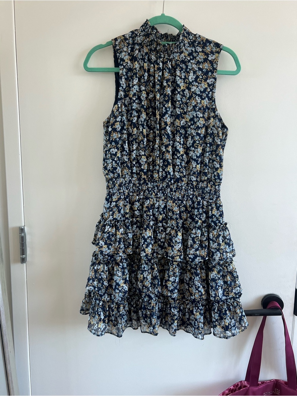 STATE Navy Floral High-Neck Ruffled Mini Dress - Picture 2 of 4